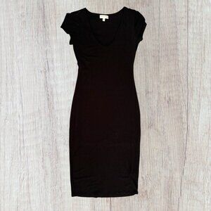 See You Monday Black V-Neck Knit Bodycon Dress Double Layer Front Size L
